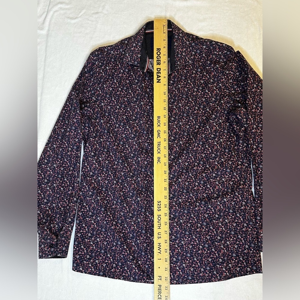 Soul of London Preppy Floral Shirt Navy 16.5 Modern Fit Button Up - Picture 8 of 10